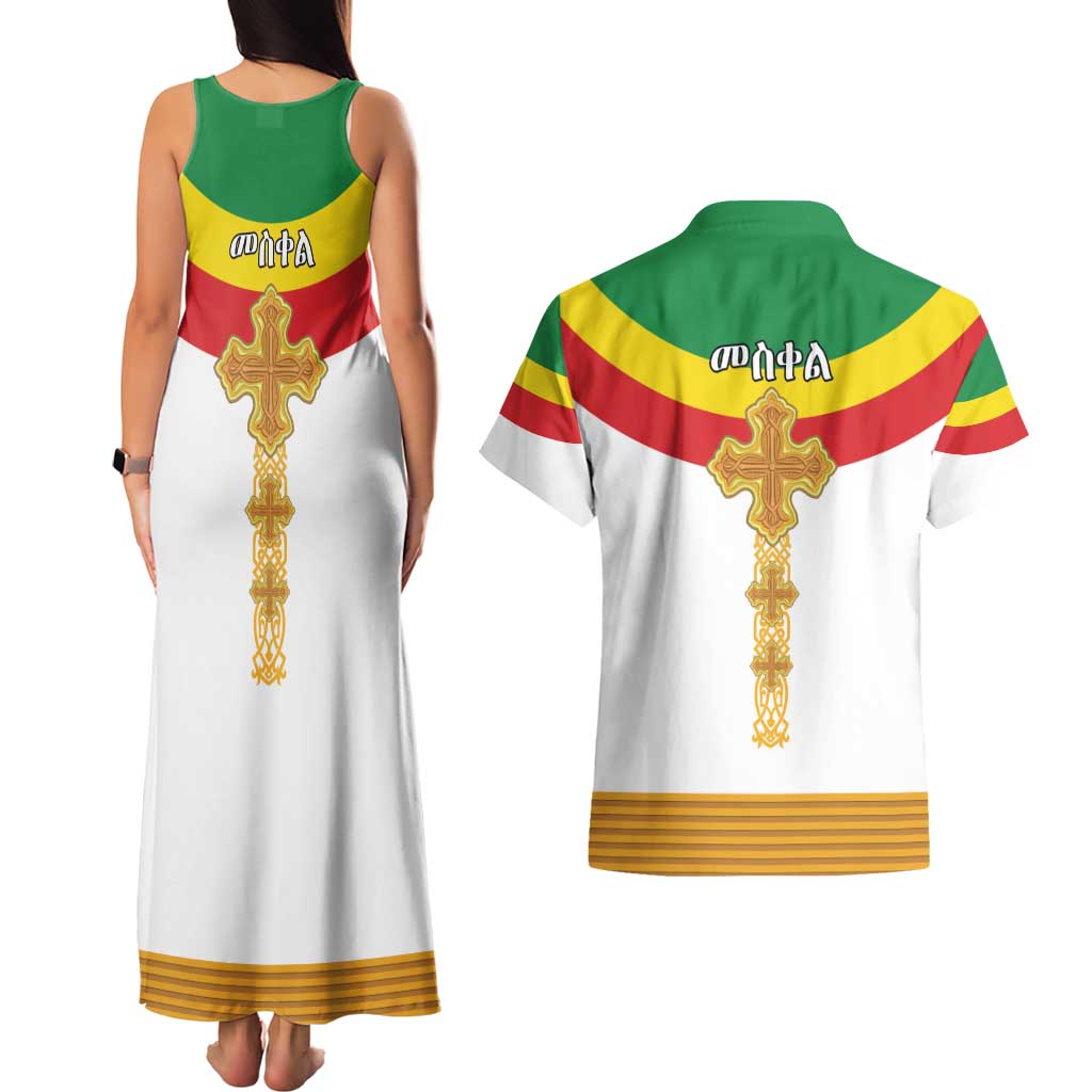Ethiopia Meskel Couples Matching Tank Maxi Dress and Hawaiian Shirt Ethiopian Cross - Wonder Print Shop