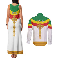 Ethiopia Meskel Couples Matching Tank Maxi Dress and Long Sleeve Button Shirt Ethiopian Cross - Wonder Print Shop