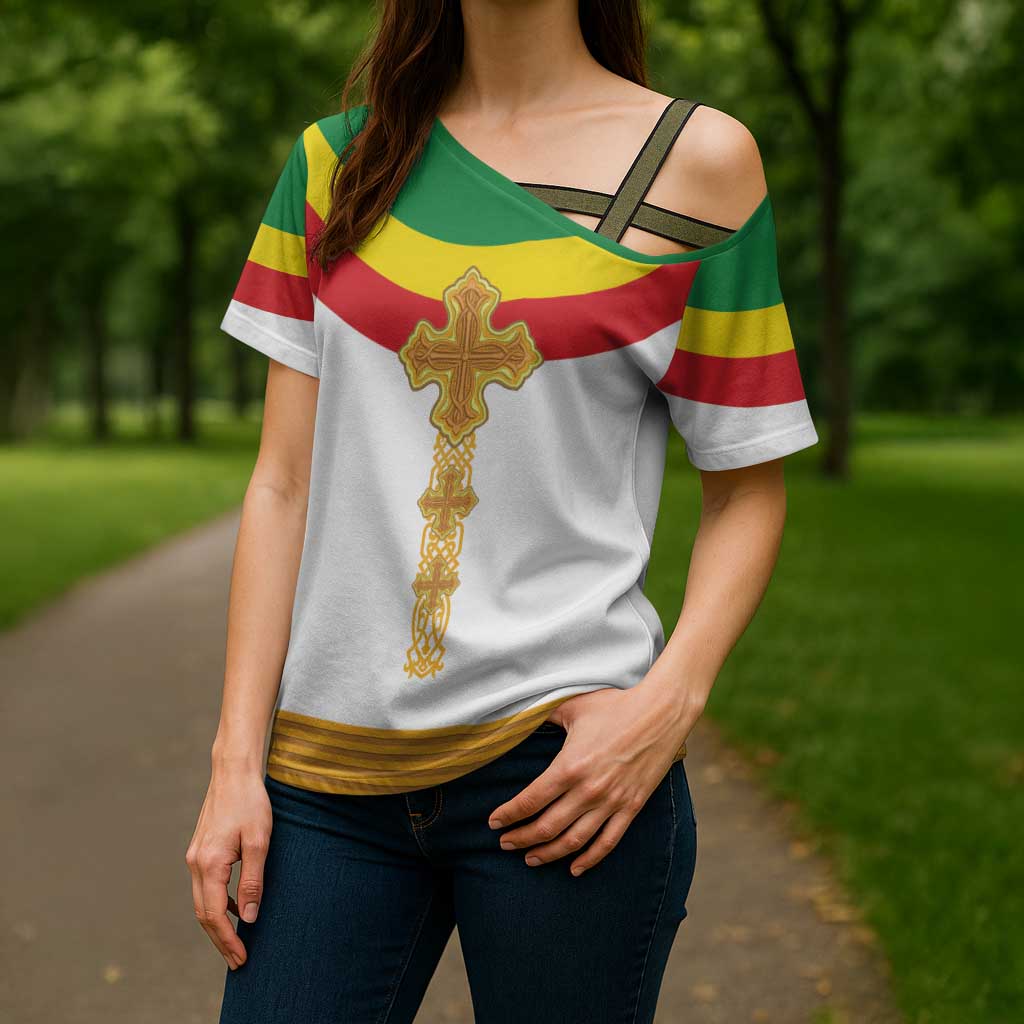 Ethiopia Meskel Cross Shoulder Shirt Ethiopian Cross - Wonder Print Shop