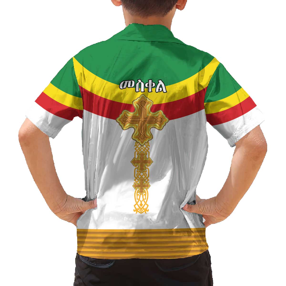 Ethiopia Meskel Family Matching Off The Shoulder Long Sleeve Dress and Hawaiian Shirt Ethiopian Cross - Wonder Print Shop
