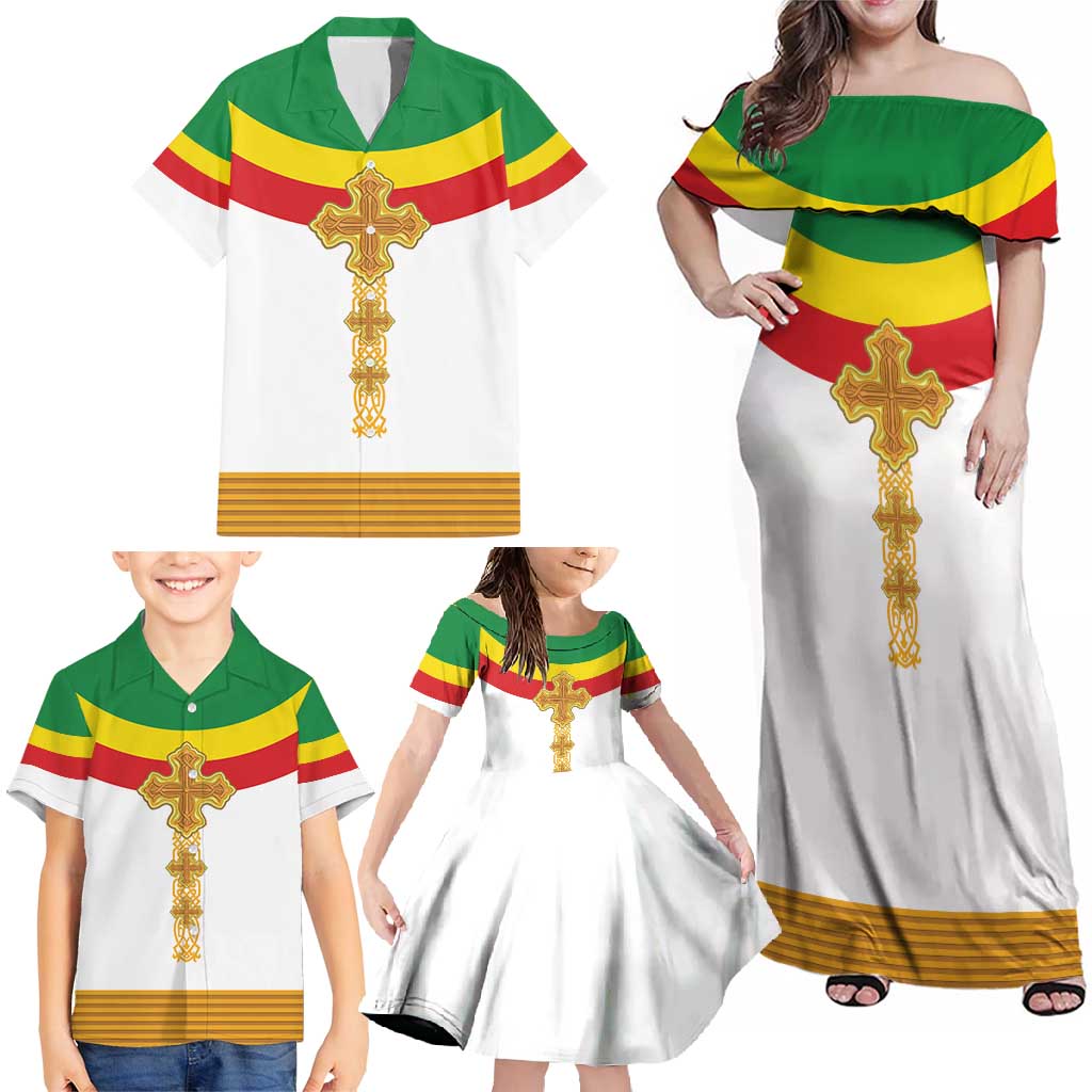 Ethiopia Meskel Family Matching Off Shoulder Maxi Dress and Hawaiian Shirt Ethiopian Cross - Wonder Print Shop