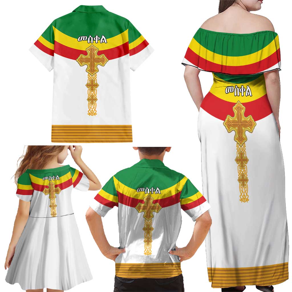 Ethiopia Meskel Family Matching Off Shoulder Maxi Dress and Hawaiian Shirt Ethiopian Cross - Wonder Print Shop