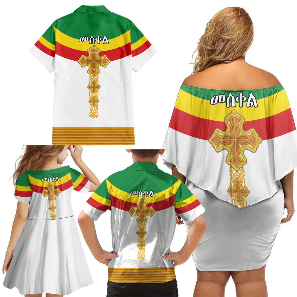Ethiopia Meskel Family Matching Off Shoulder Short Dress and Hawaiian Shirt Ethiopian Cross - Wonder Print Shop