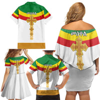 Ethiopia Meskel Family Matching Off Shoulder Short Dress and Hawaiian Shirt Ethiopian Cross - Wonder Print Shop