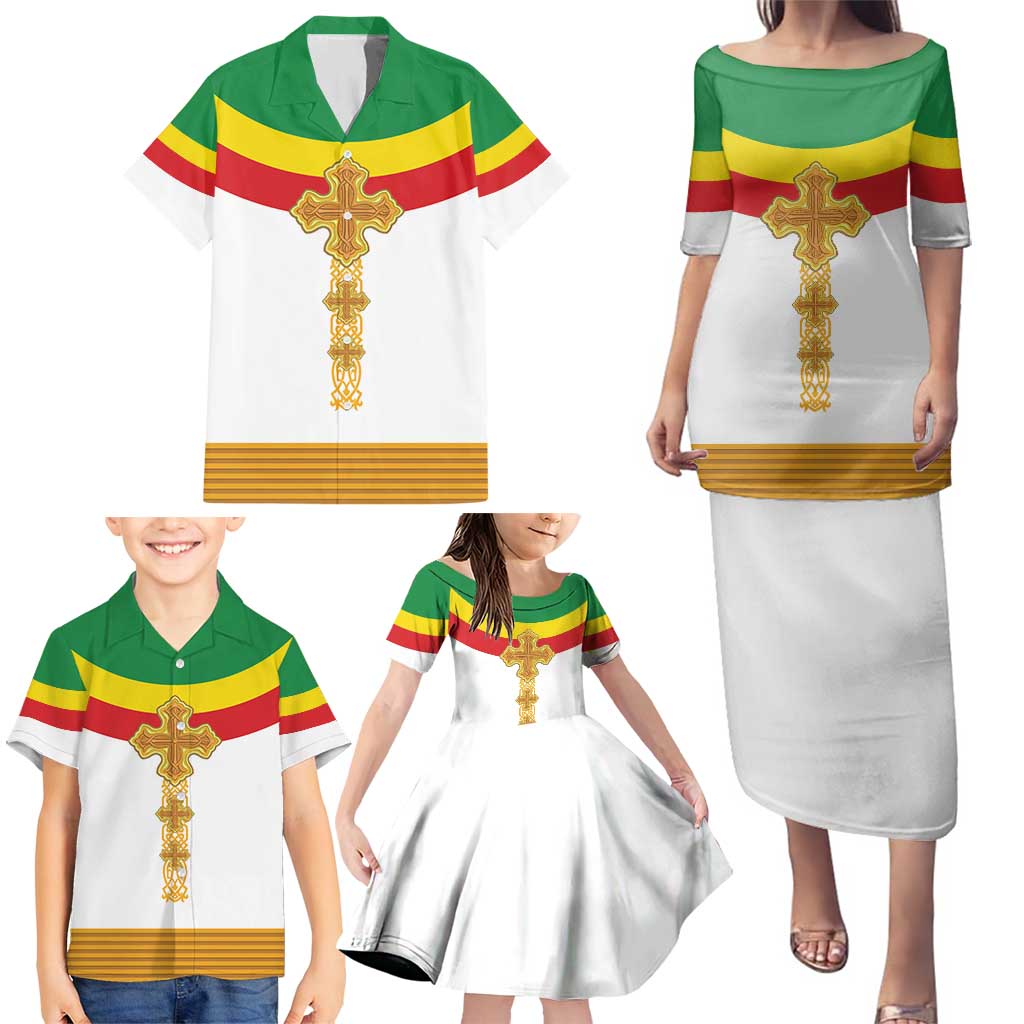 Ethiopia Meskel Family Matching Puletasi and Hawaiian Shirt Ethiopian Cross - Wonder Print Shop