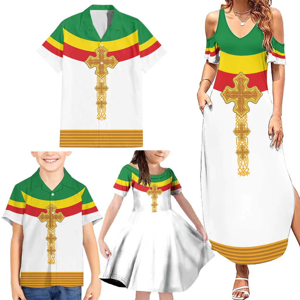 Ethiopia Meskel Family Matching Summer Maxi Dress and Hawaiian Shirt Ethiopian Cross - Wonder Print Shop