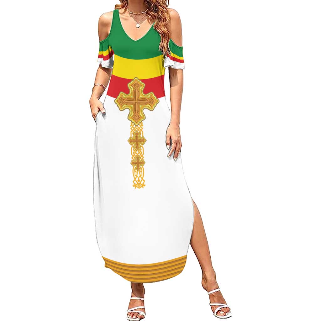 Ethiopia Meskel Family Matching Summer Maxi Dress and Hawaiian Shirt Ethiopian Cross - Wonder Print Shop