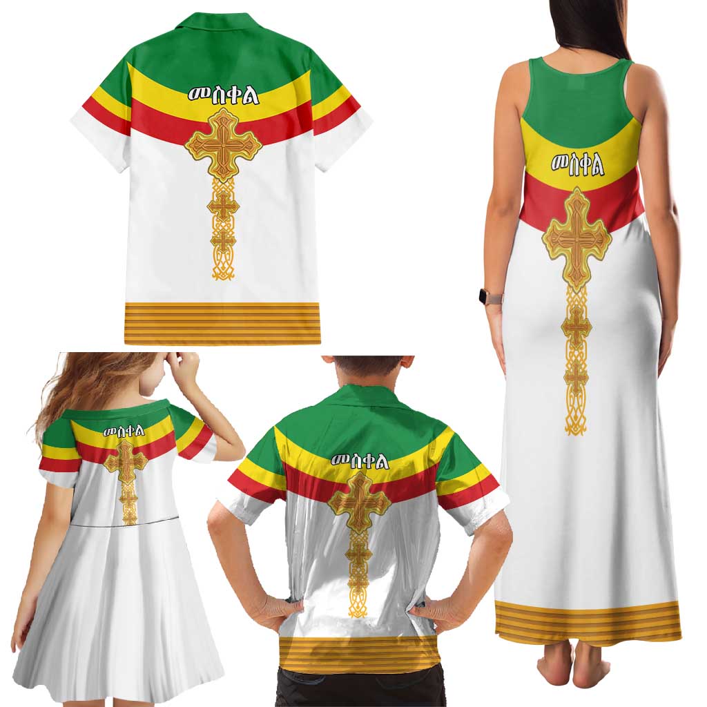 Ethiopia Meskel Family Matching Tank Maxi Dress and Hawaiian Shirt Ethiopian Cross - Wonder Print Shop