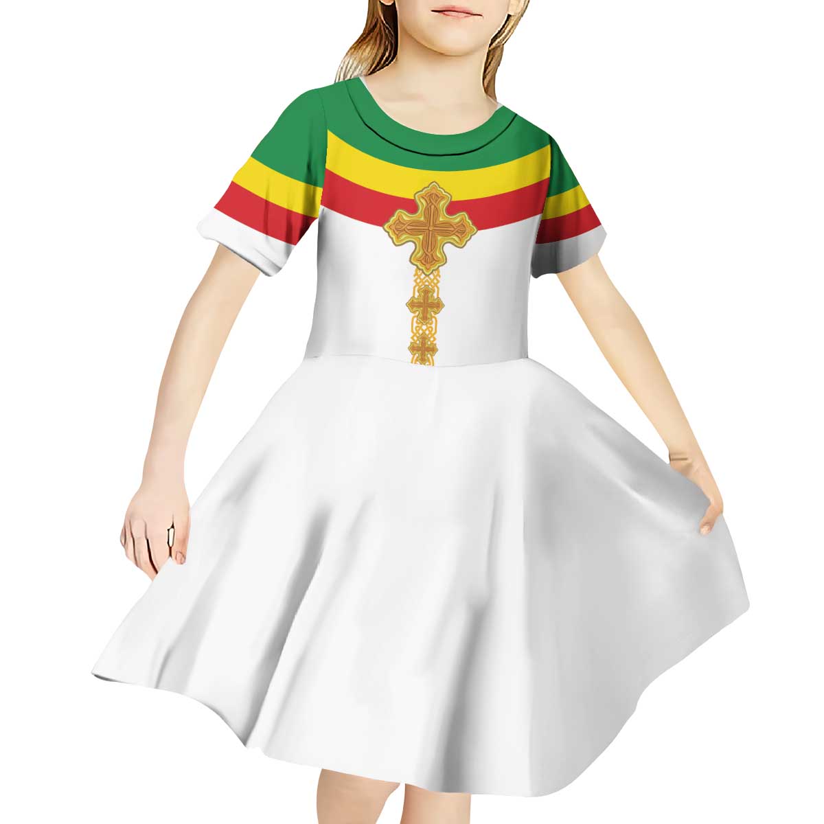 Ethiopia Meskel Kid Short Sleeve Dress Ethiopian Cross - Wonder Print Shop