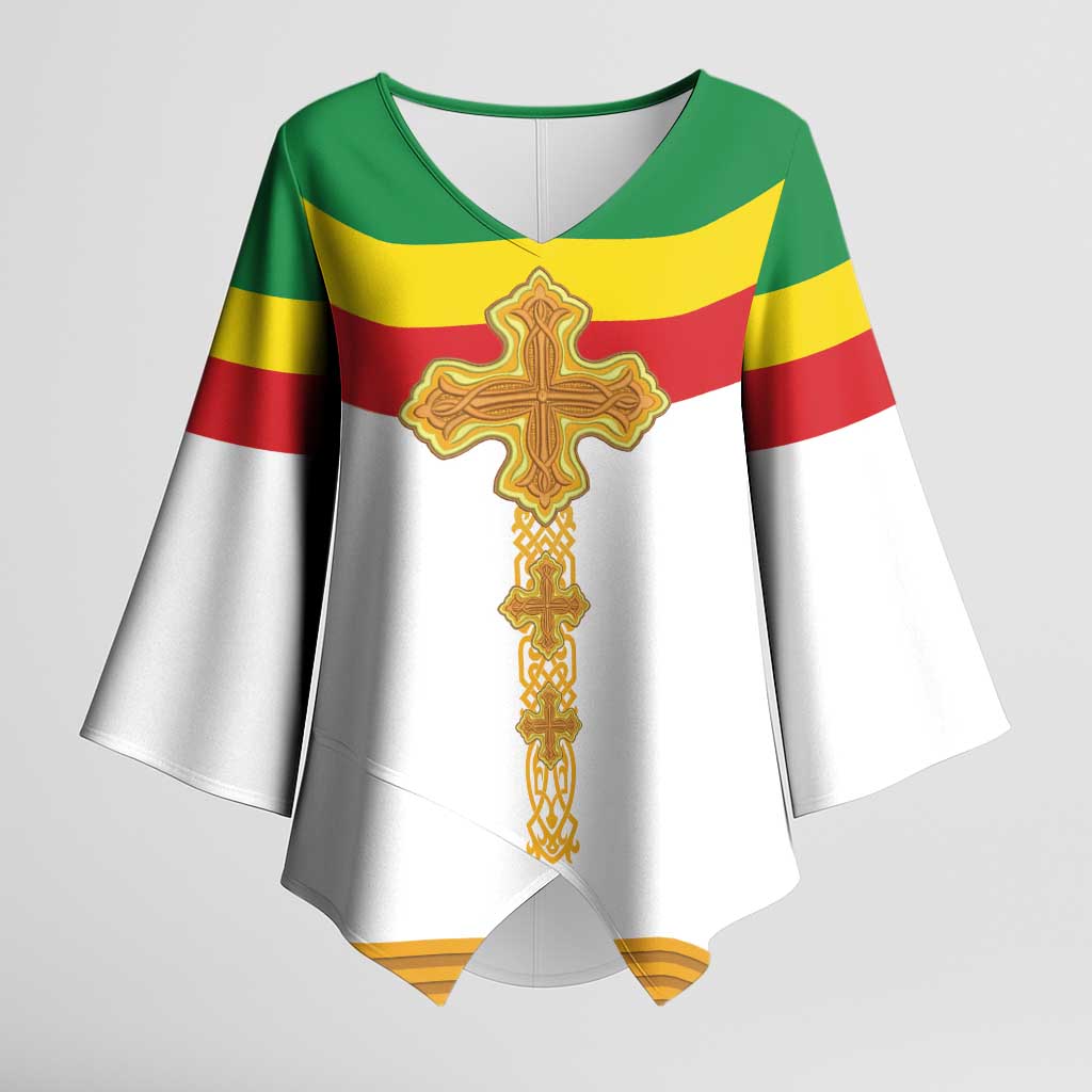 Ethiopia Meskel Kimono Sleeve Blouse Ethiopian Cross - Wonder Print Shop