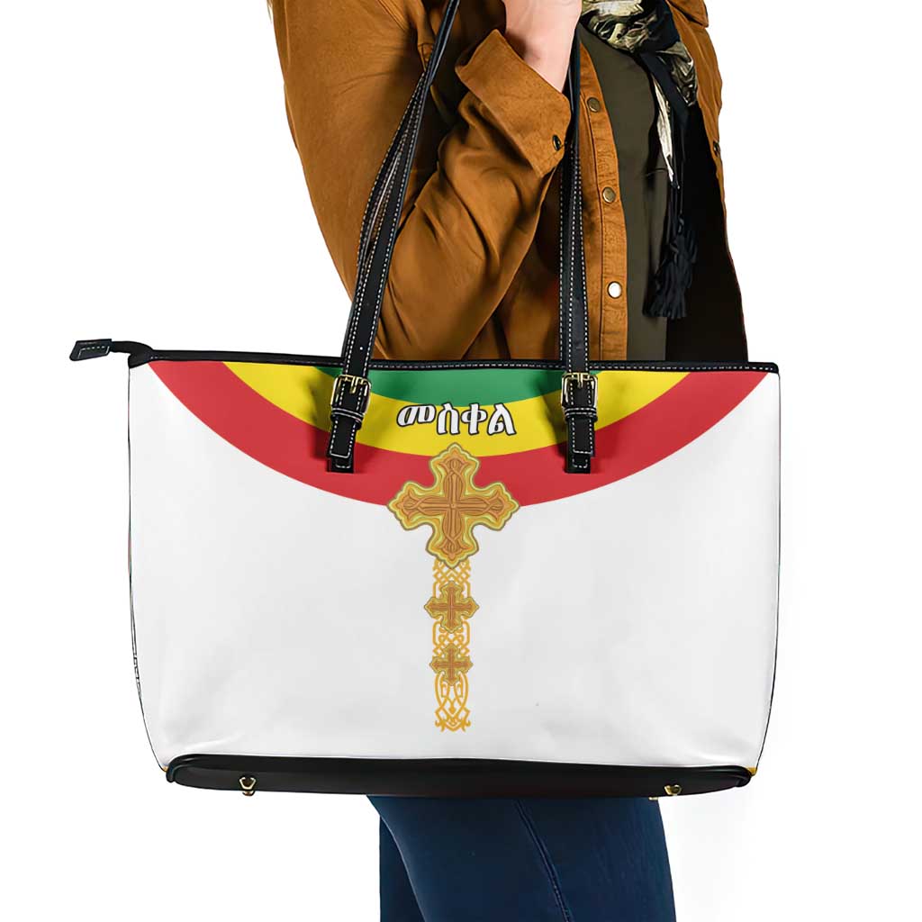 Ethiopia Meskel Leather Tote Bag Ethiopian Cross - Wonder Print Shop