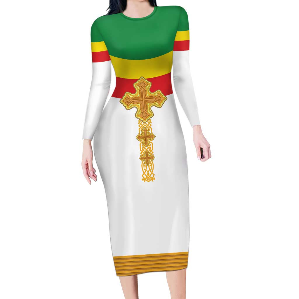 Ethiopia Meskel Long Sleeve Bodycon Dress Ethiopian Cross - Wonder Print Shop