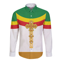 Ethiopia Meskel Long Sleeve Button Shirt Ethiopian Cross - Wonder Print Shop