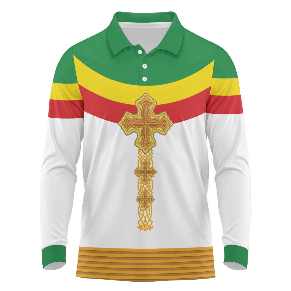 Ethiopia Meskel Long Sleeve Polo Shirt Ethiopian Cross - Wonder Print Shop