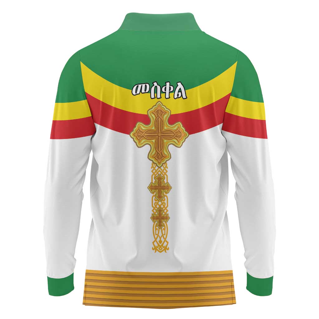 Ethiopia Meskel Long Sleeve Polo Shirt Ethiopian Cross - Wonder Print Shop