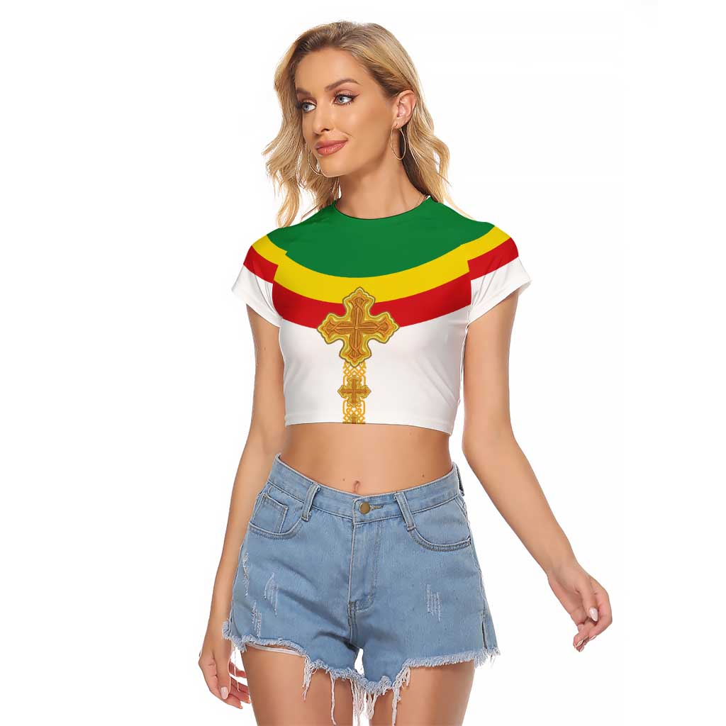 Ethiopia Meskel Raglan Cropped T Shirt Ethiopian Cross - Wonder Print Shop