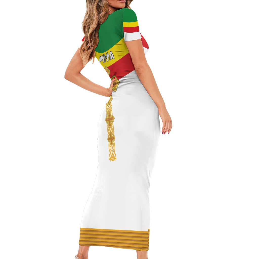 Ethiopia Meskel Short Sleeve Bodycon Dress Ethiopian Cross - Wonder Print Shop