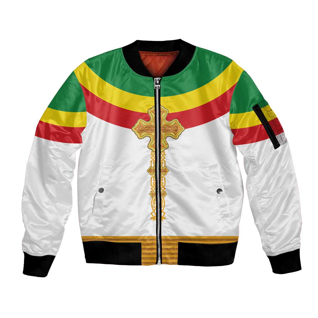 Ethiopia Meskel Sleeve Zip Bomber Jacket Ethiopian Cross - Wonder Print Shop