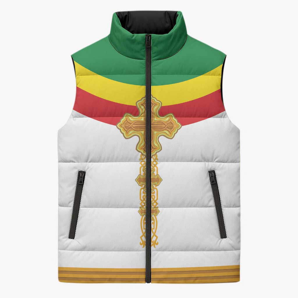 Ethiopia Meskel Sleeveless Puffer Jacket Ethiopian Cross - Wonder Print Shop