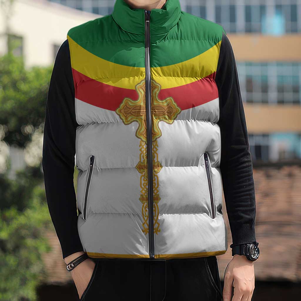 Ethiopia Meskel Sleeveless Puffer Jacket Ethiopian Cross - Wonder Print Shop