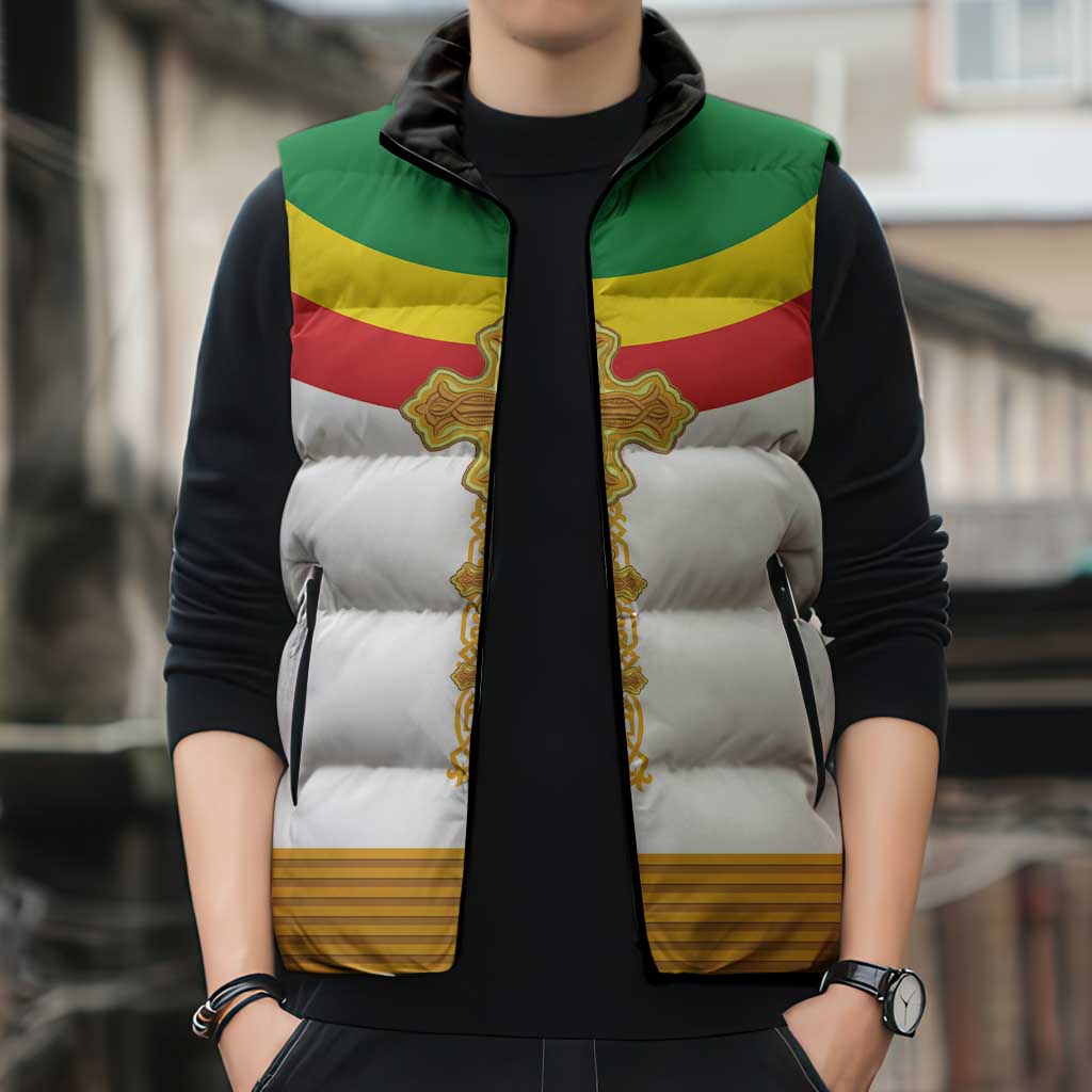Ethiopia Meskel Sleeveless Puffer Jacket Ethiopian Cross - Wonder Print Shop