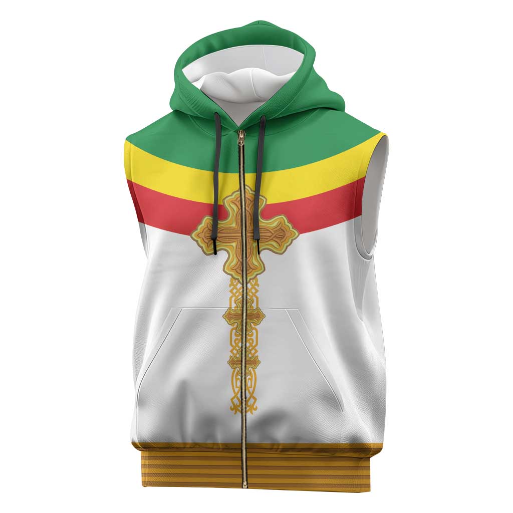 Ethiopia Meskel Sleeveless Zip Hoodie Ethiopian Cross - Wonder Print Shop