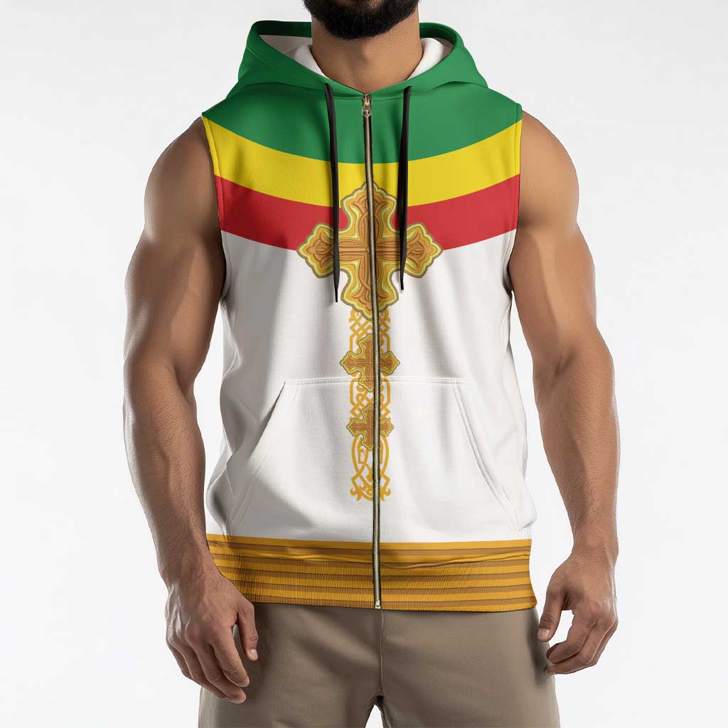 Ethiopia Meskel Sleeveless Zip Hoodie Ethiopian Cross - Wonder Print Shop
