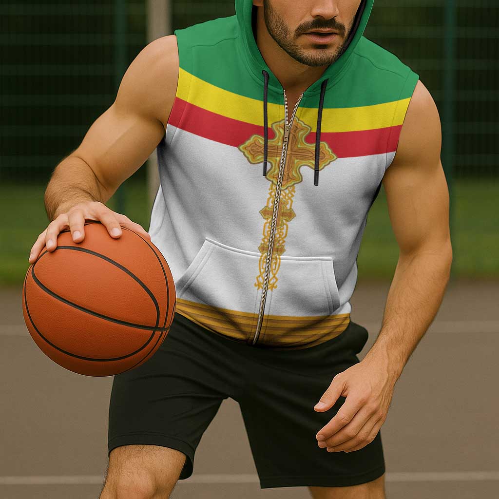 Ethiopia Meskel Sleeveless Zip Hoodie Ethiopian Cross - Wonder Print Shop