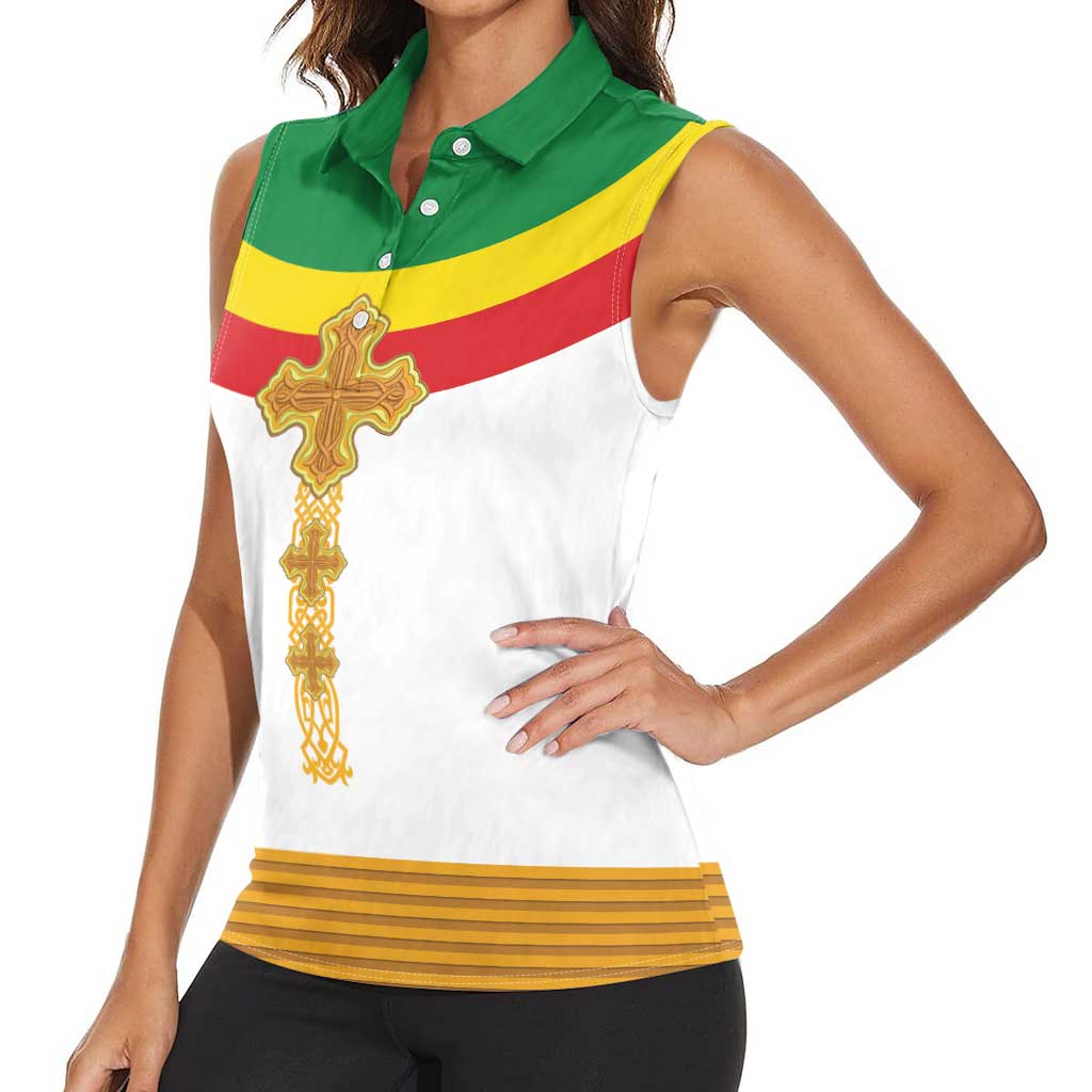 Ethiopia Meskel Women Sleeveless Polo Shirt Ethiopian Cross - Wonder Print Shop