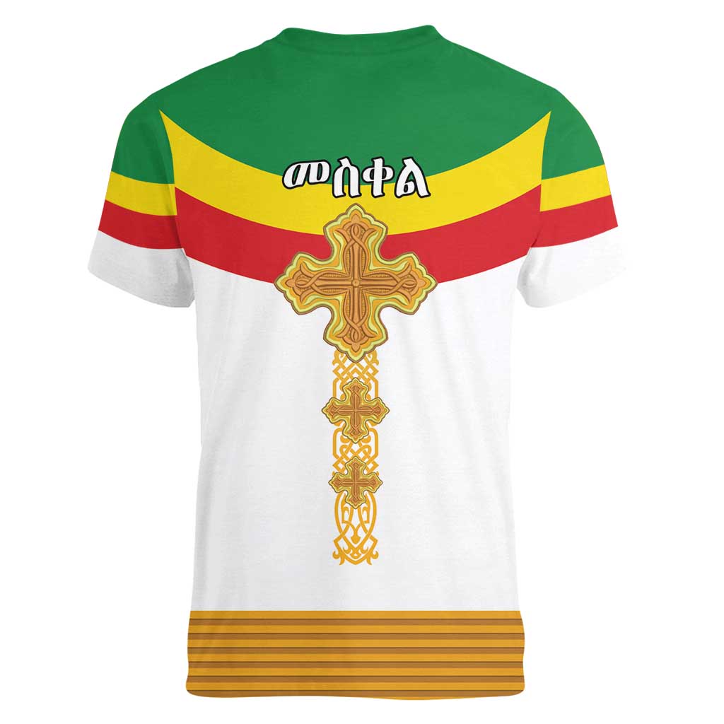 Ethiopia Meskel Women V-Neck T-Shirt Ethiopian Cross - Wonder Print Shop