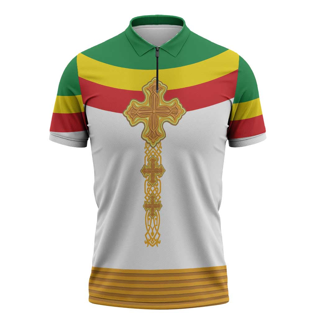 Ethiopia Meskel Zipper Polo Shirt Ethiopian Cross - Wonder Print Shop