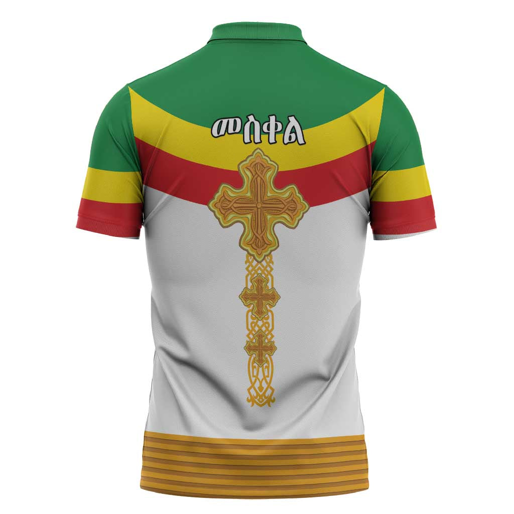 Ethiopia Meskel Zipper Polo Shirt Ethiopian Cross - Wonder Print Shop