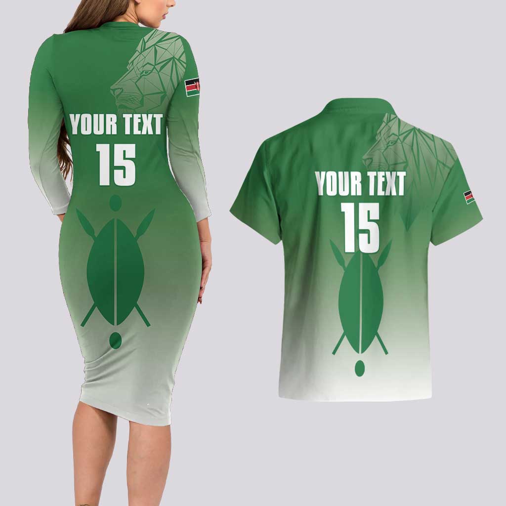 Custom Kenya Football Couples Matching Long Sleeve Bodycon Dress and Hawaiian Shirt Go Champions Harambee Stars - Wonder Print Shop