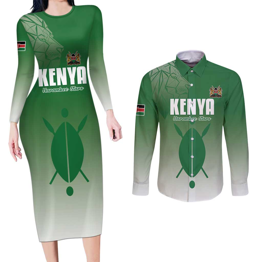 Custom Kenya Football Couples Matching Long Sleeve Bodycon Dress and Long Sleeve Button Shirt Go Champions Harambee Stars - Wonder Print Shop