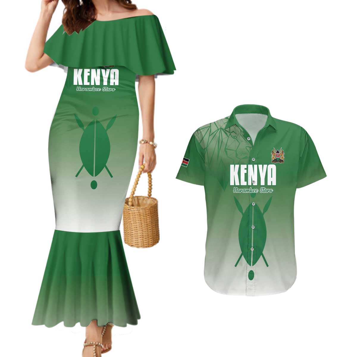Custom Kenya Football Couples Matching Mermaid Dress and Hawaiian Shirt Go Champions Harambee Stars - Wonder Print Shop