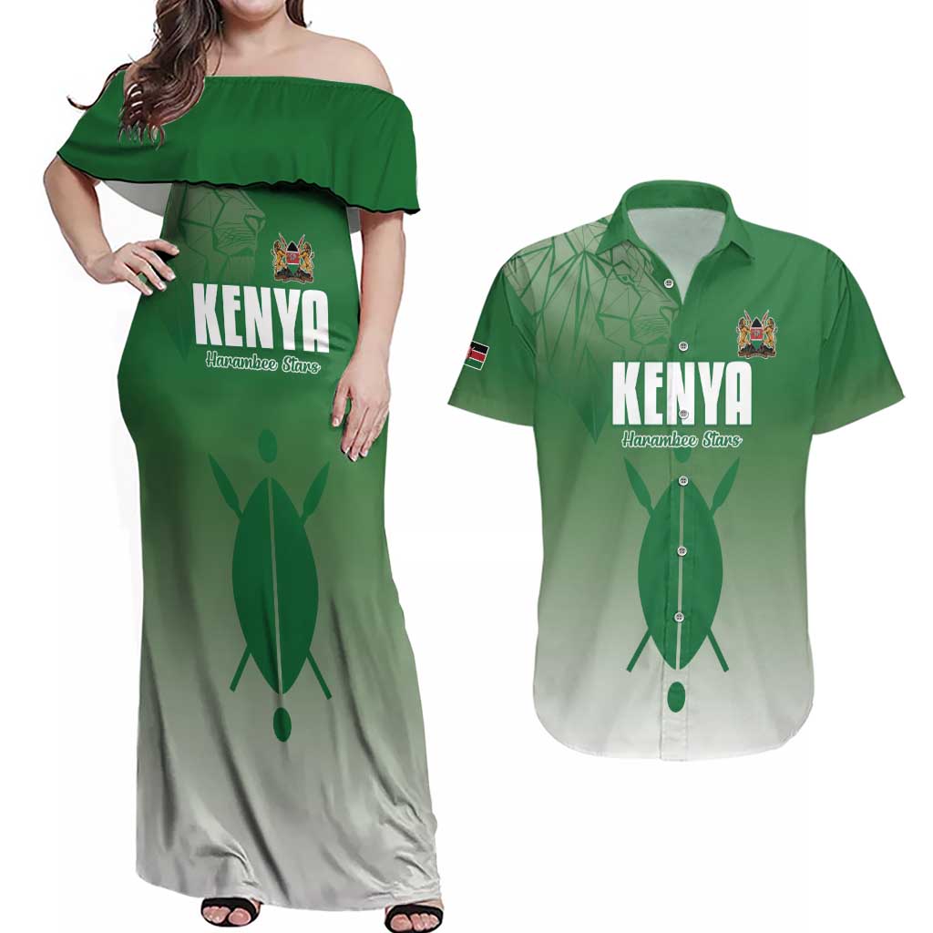 Custom Kenya Football Couples Matching Off Shoulder Maxi Dress and Hawaiian Shirt Go Champions Harambee Stars - Wonder Print Shop
