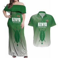 Custom Kenya Football Couples Matching Off Shoulder Maxi Dress and Hawaiian Shirt Go Champions Harambee Stars - Wonder Print Shop