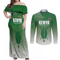 Custom Kenya Football Couples Matching Off Shoulder Maxi Dress and Long Sleeve Button Shirt Go Champions Harambee Stars - Wonder Print Shop