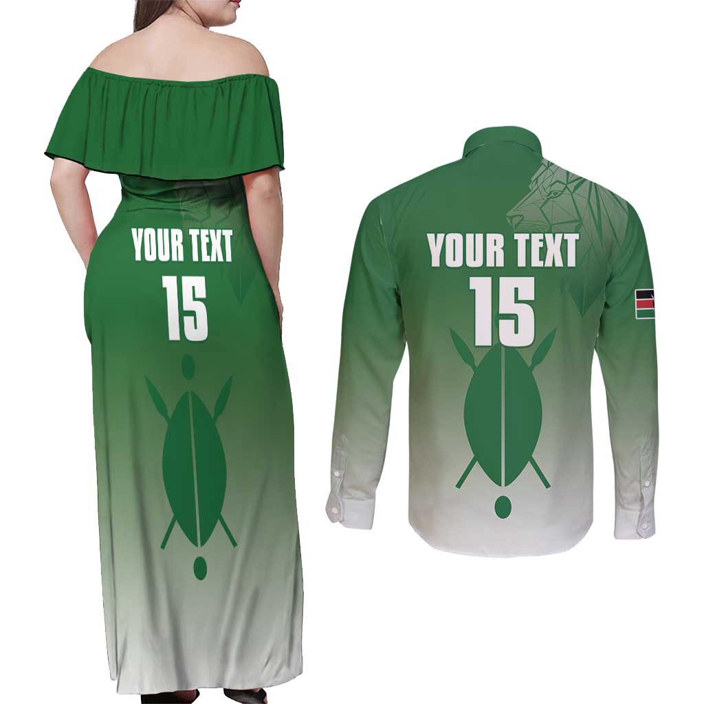 Custom Kenya Football Couples Matching Off Shoulder Maxi Dress and Long Sleeve Button Shirt Go Champions Harambee Stars - Wonder Print Shop