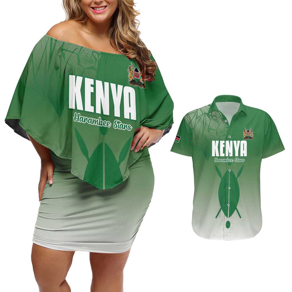 Custom Kenya Football Couples Matching Off Shoulder Short Dress and Hawaiian Shirt Go Champions Harambee Stars - Wonder Print Shop