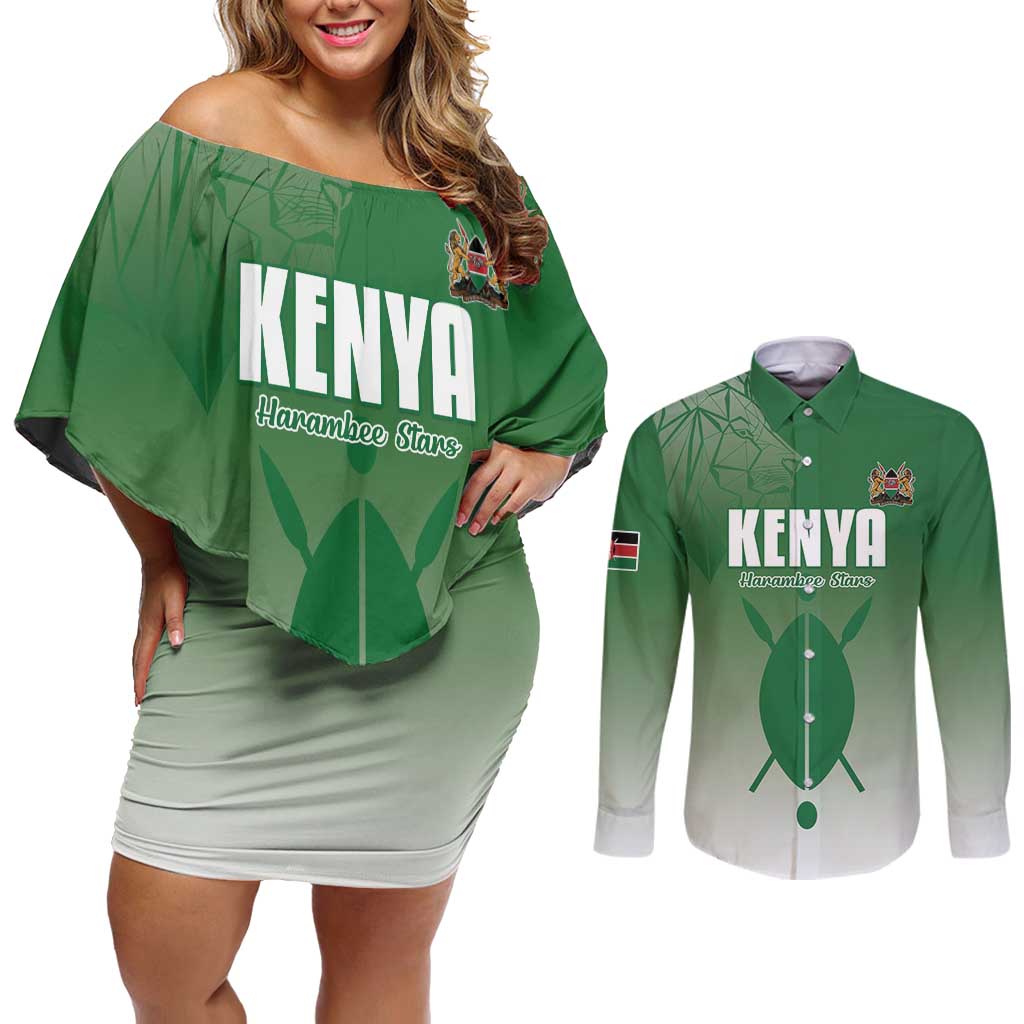 Custom Kenya Football Couples Matching Off Shoulder Short Dress and Long Sleeve Button Shirt Go Champions Harambee Stars - Wonder Print Shop