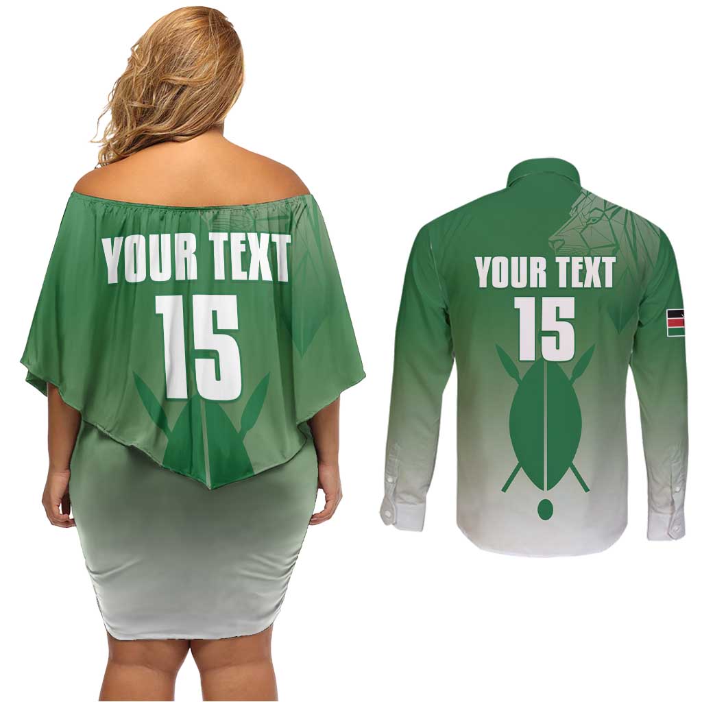 Custom Kenya Football Couples Matching Off Shoulder Short Dress and Long Sleeve Button Shirt Go Champions Harambee Stars - Wonder Print Shop