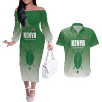 Custom Kenya Football Couples Matching Off The Shoulder Long Sleeve Dress and Hawaiian Shirt Go Champions Harambee Stars - Wonder Print Shop