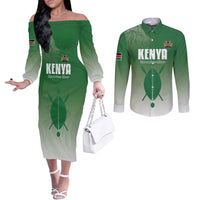 Custom Kenya Football Couples Matching Off The Shoulder Long Sleeve Dress and Long Sleeve Button Shirt Go Champions Harambee Stars - Wonder Print Shop