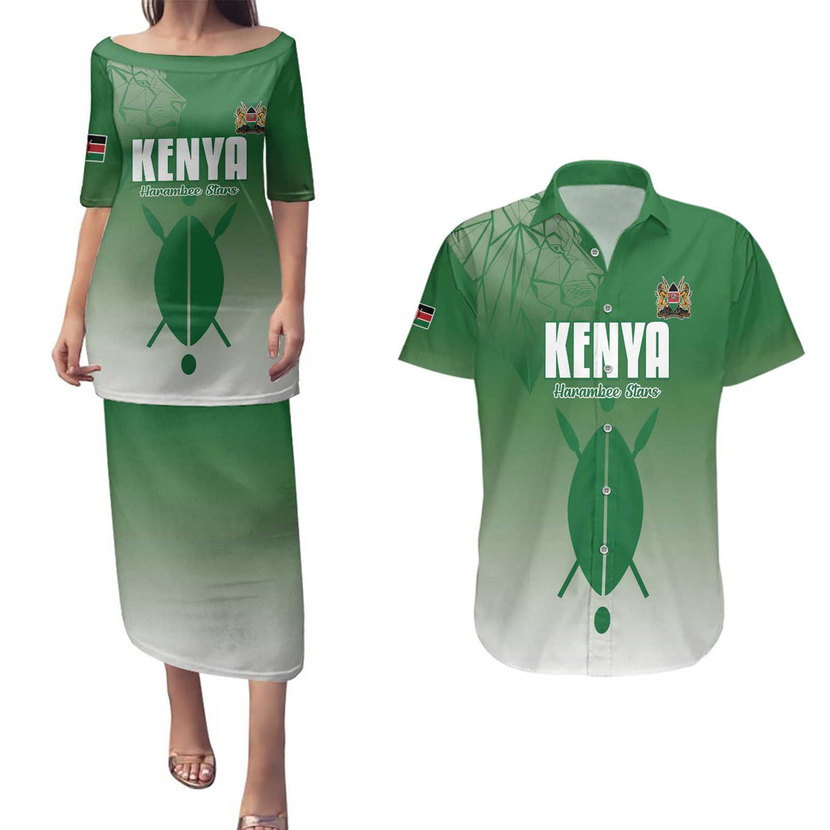 Custom Kenya Football Couples Matching Puletasi and Hawaiian Shirt Go Champions Harambee Stars - Wonder Print Shop