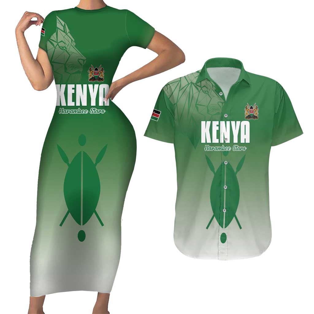 Custom Kenya Football Couples Matching Short Sleeve Bodycon Dress and Hawaiian Shirt Go Champions Harambee Stars - Wonder Print Shop