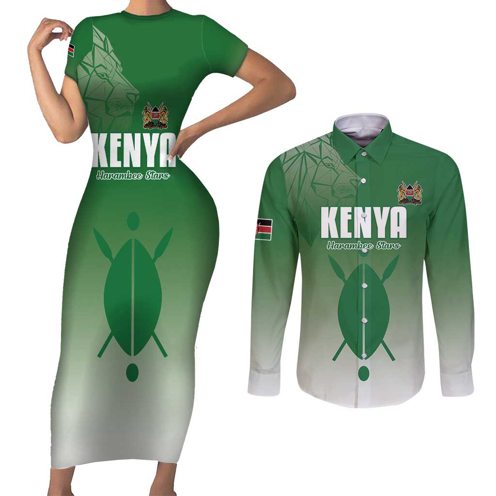 Custom Kenya Football Couples Matching Short Sleeve Bodycon Dress and Long Sleeve Button Shirt Go Champions Harambee Stars - Wonder Print Shop