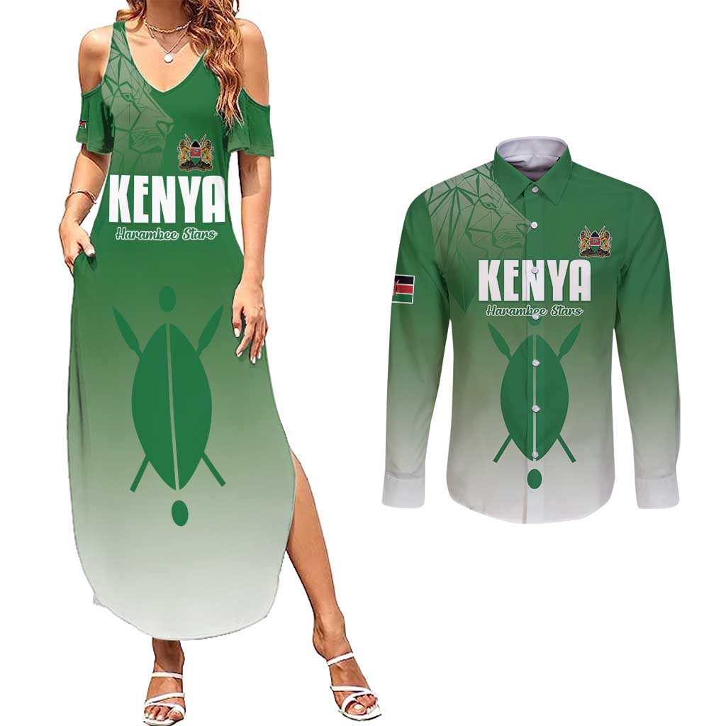 Custom Kenya Football Couples Matching Summer Maxi Dress and Long Sleeve Button Shirt Go Champions Harambee Stars - Wonder Print Shop