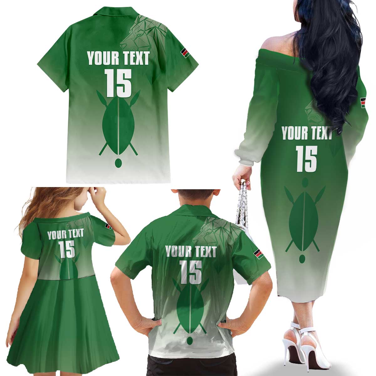 Custom Kenya Football Family Matching Off The Shoulder Long Sleeve Dress and Hawaiian Shirt Go Champions Harambee Stars - Wonder Print Shop