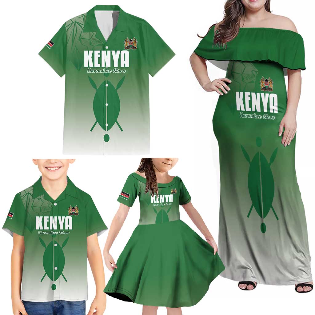 Custom Kenya Football Family Matching Off Shoulder Maxi Dress and Hawaiian Shirt Go Champions Harambee Stars - Wonder Print Shop